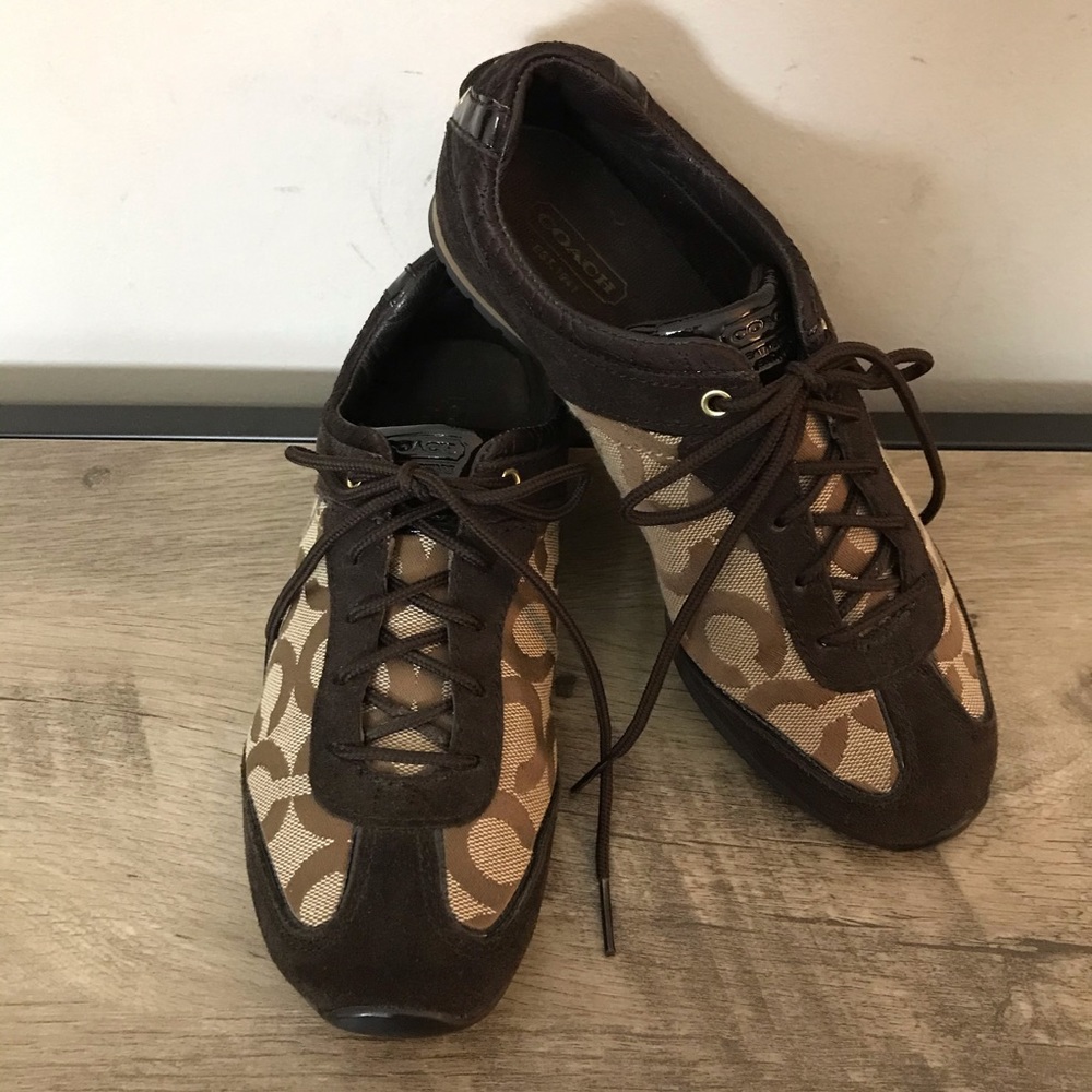 COACH Brown Beige KELBIE Signature OP ART Sneakers